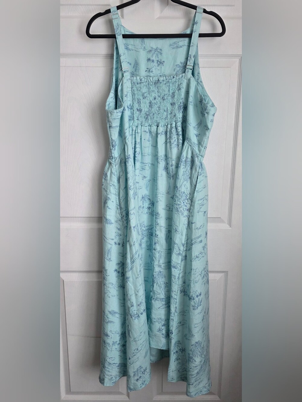 Lands' End Aqua Tropical Scene 100% Linen Midi Dress with Pockets 2X Resortwear - Picture 2 of 9